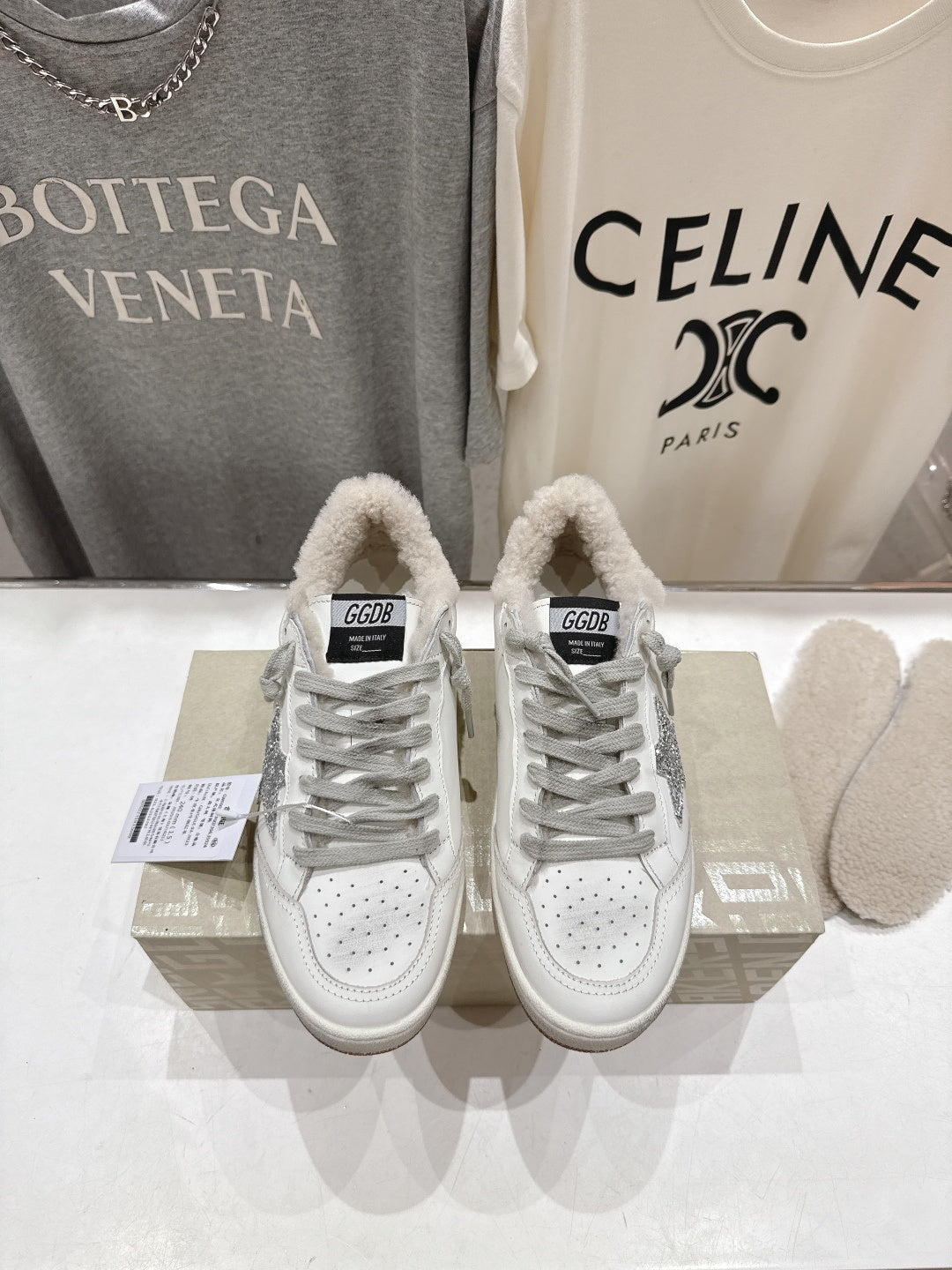 Golden Goose 2025 Wool-Lined Dirty Sneaker Ivory mix Silver Cowhide 491639