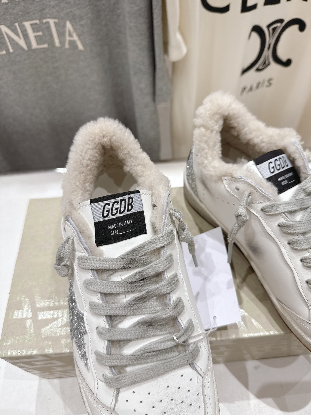 Golden Goose 2025 Wool-Lined Dirty Sneaker Ivory mix Silver Cowhide 491639
