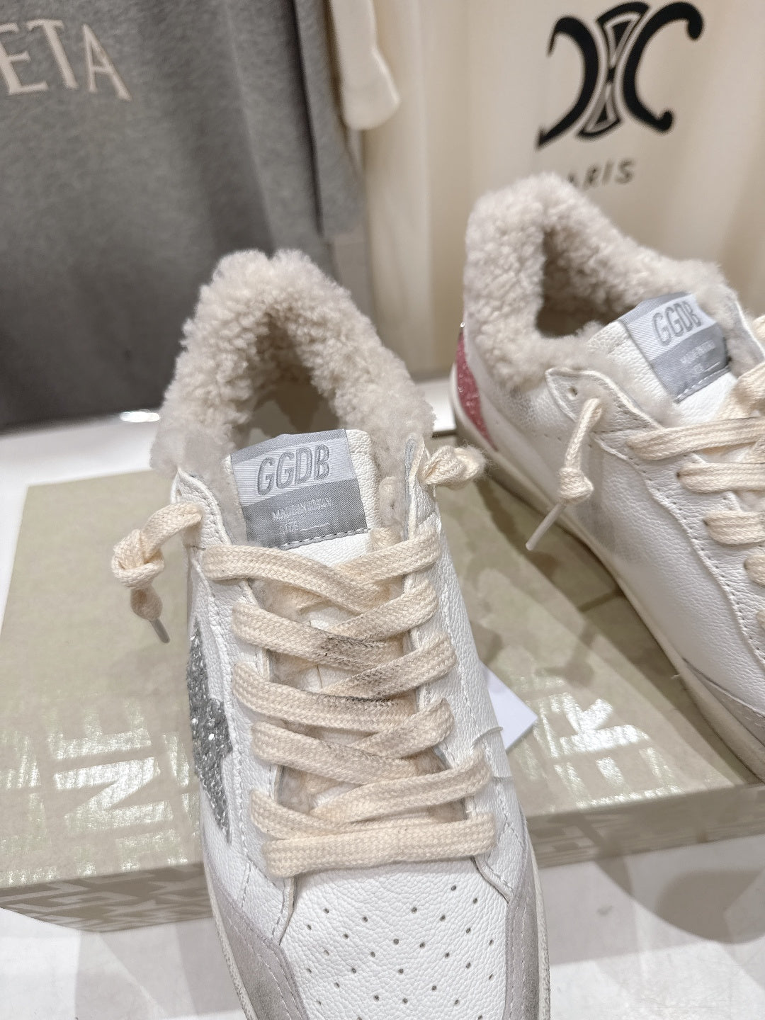 Golden Goose 2025 Star Sneaker Ivory Silver mix Pink Wool Cowhide 491647