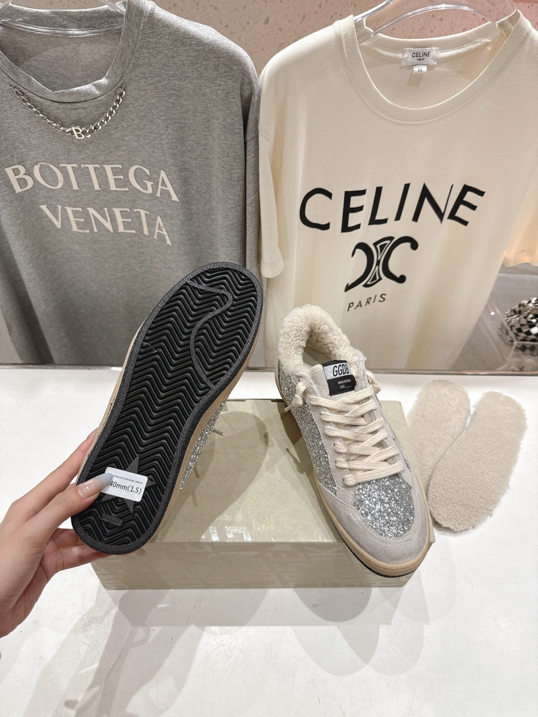 Golden Goose 2025 Wool-Lined Dirty Sneaker Light Gray mix Silver Suede 491649