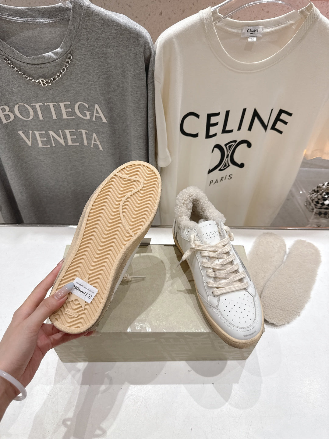 Golden Goose 2025 Wool-Lined Dirty Sneaker Ivory Cowhide 491649