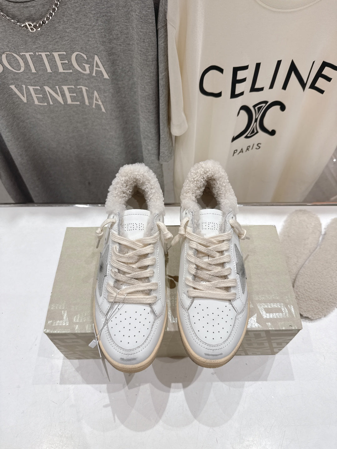 Golden Goose 2025 Wool-Lined Dirty Sneaker Ivory Cowhide 491649