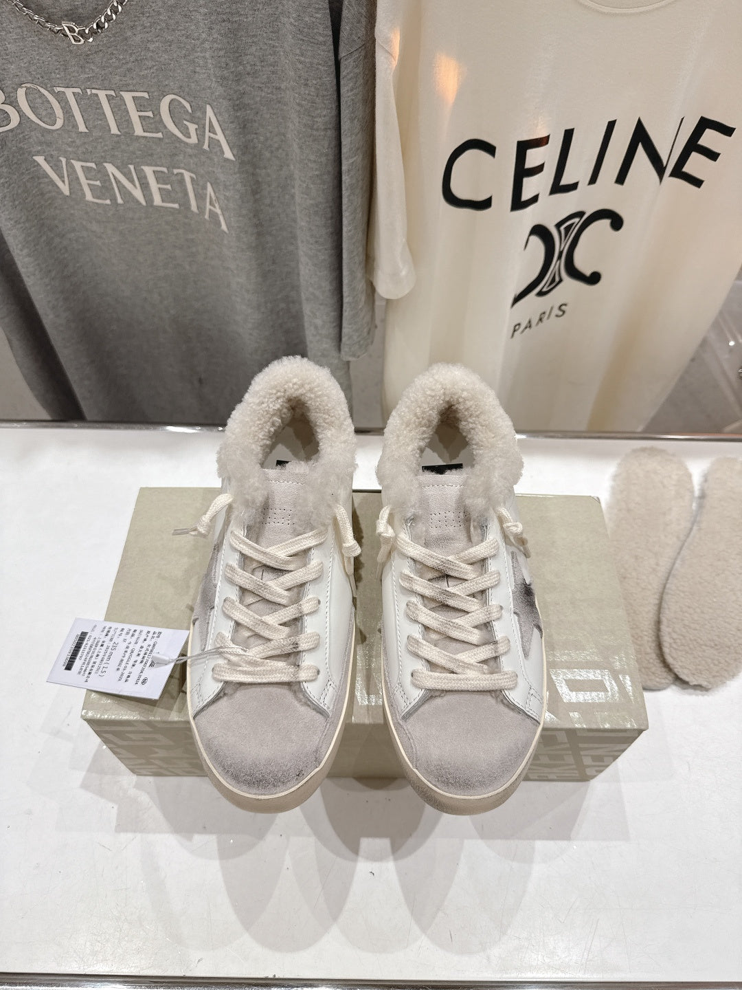 Golden Goose 2025 Wool-Lined Dirty Sneaker Ivory Silver Cowhide 491656