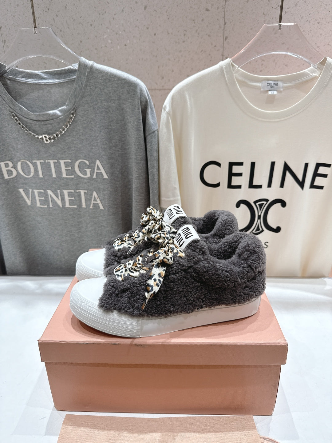 MiuMiu 25 Sneaker Gray Leopard Cowhide Wool 535582