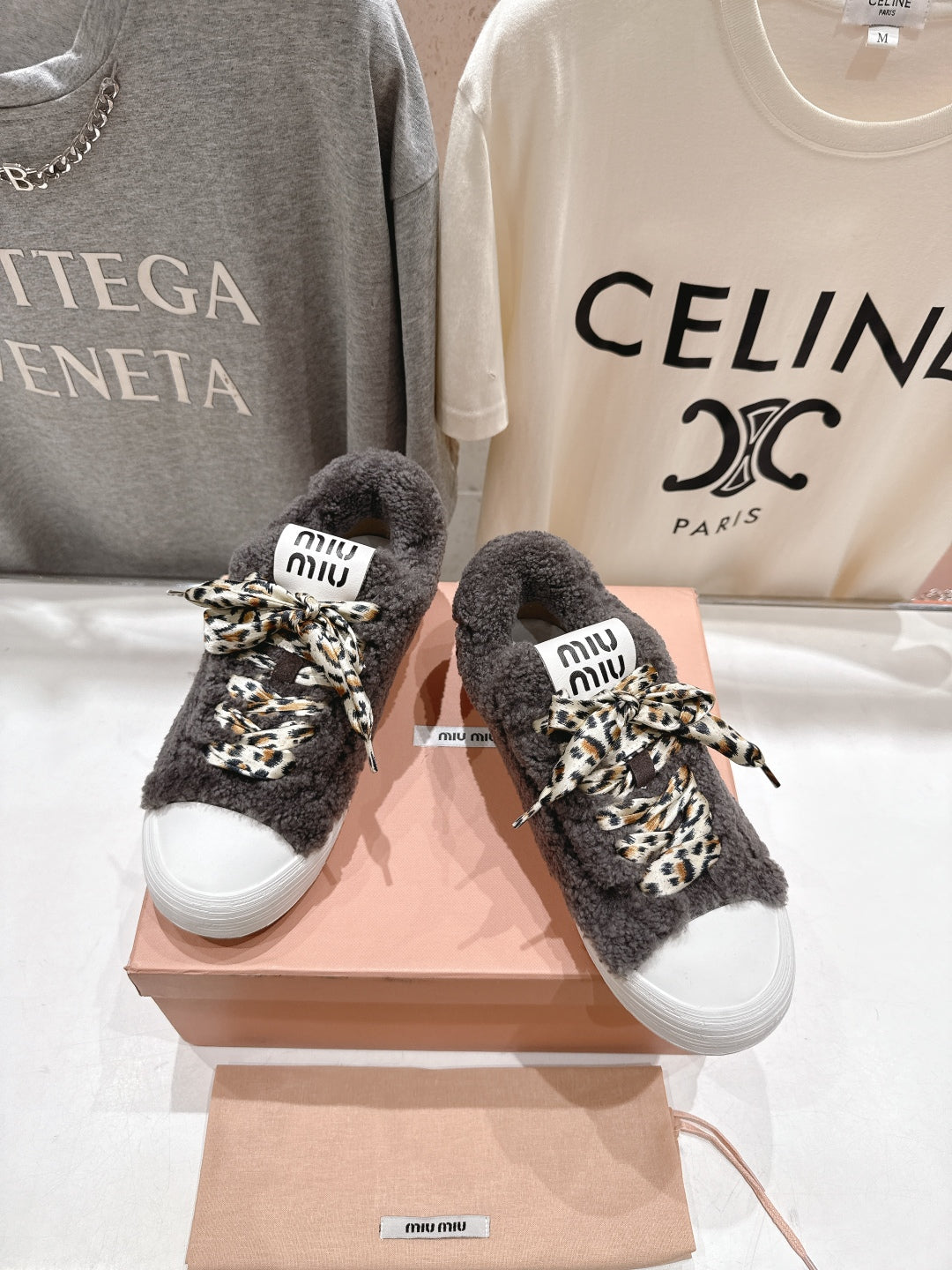 MiuMiu 25 Sneaker Gray Leopard Cowhide Wool 535582