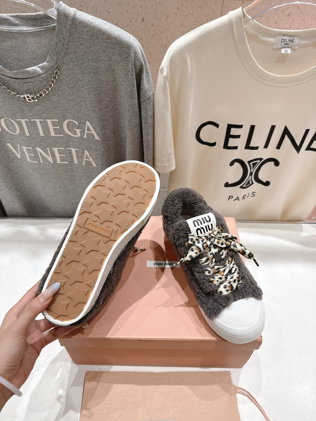 MiuMiu 25 Sneaker Gray Leopard Cowhide Wool 535582