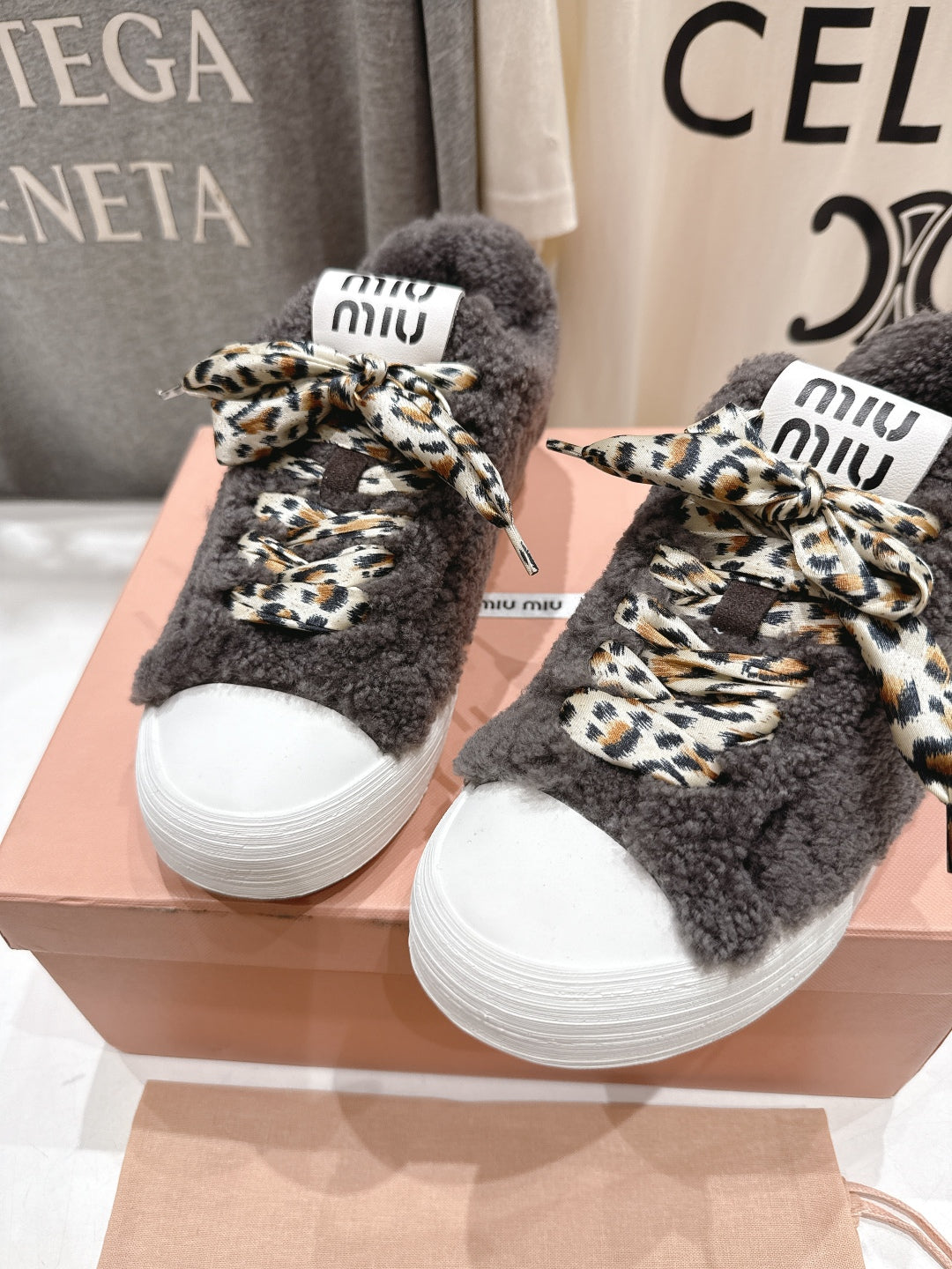 MiuMiu 25 Sneaker Gray Leopard Cowhide Wool 535582