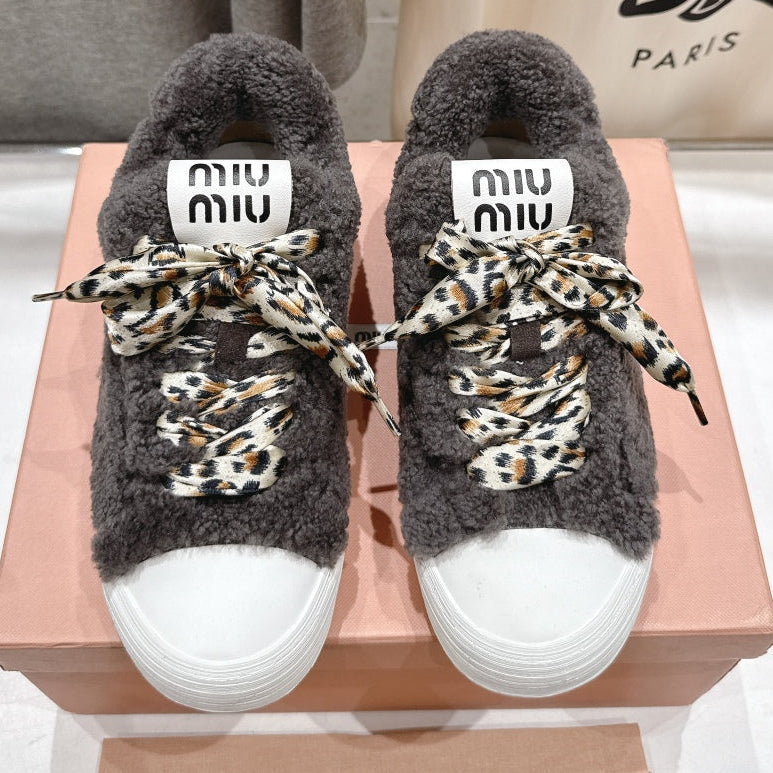 MiuMiu 25 Sneaker Gray Leopard Cowhide Wool 535582