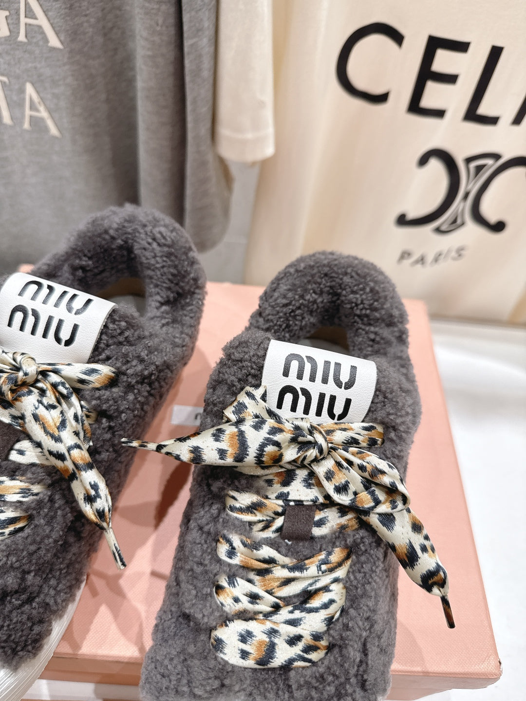 MiuMiu 25 Sneaker Gray Leopard Cowhide Wool 535582