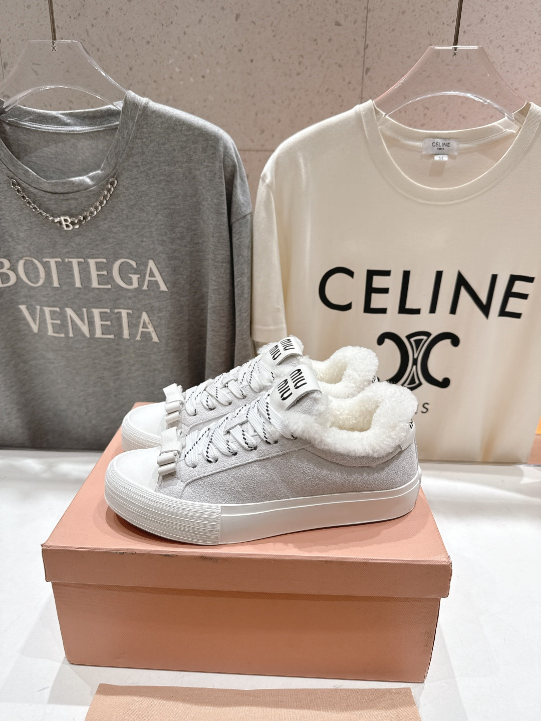 MiuMiu 25 Sneaker White Suede Cowhide Fur 535584