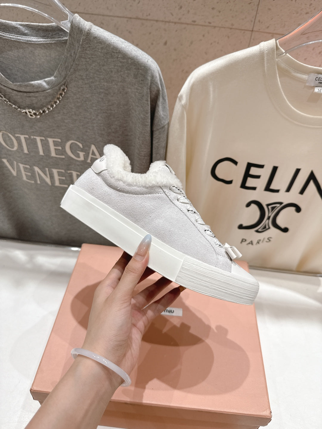 MiuMiu 25 Sneaker White Suede Cowhide Fur 535584