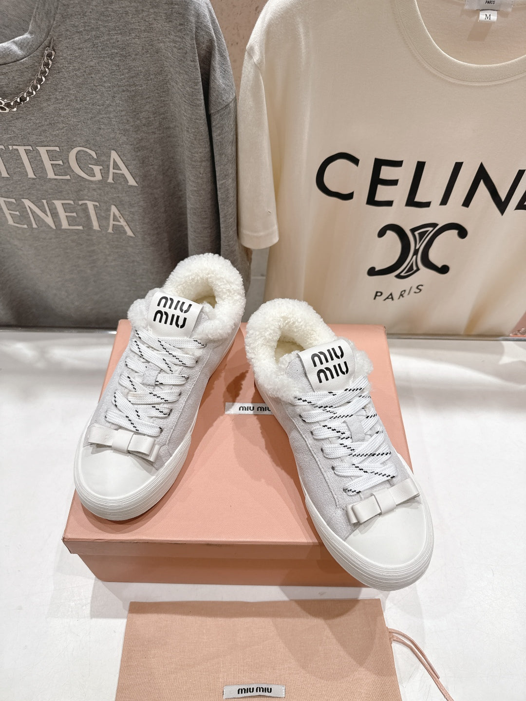 MiuMiu 25 Sneaker White Suede Cowhide Fur 535584