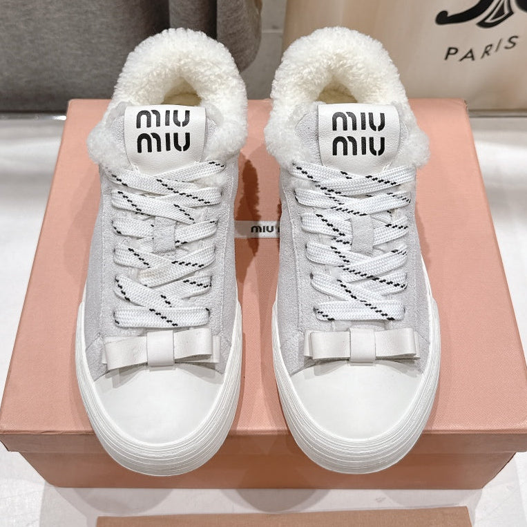 MiuMiu 25 Sneaker White Suede Cowhide Fur 535584