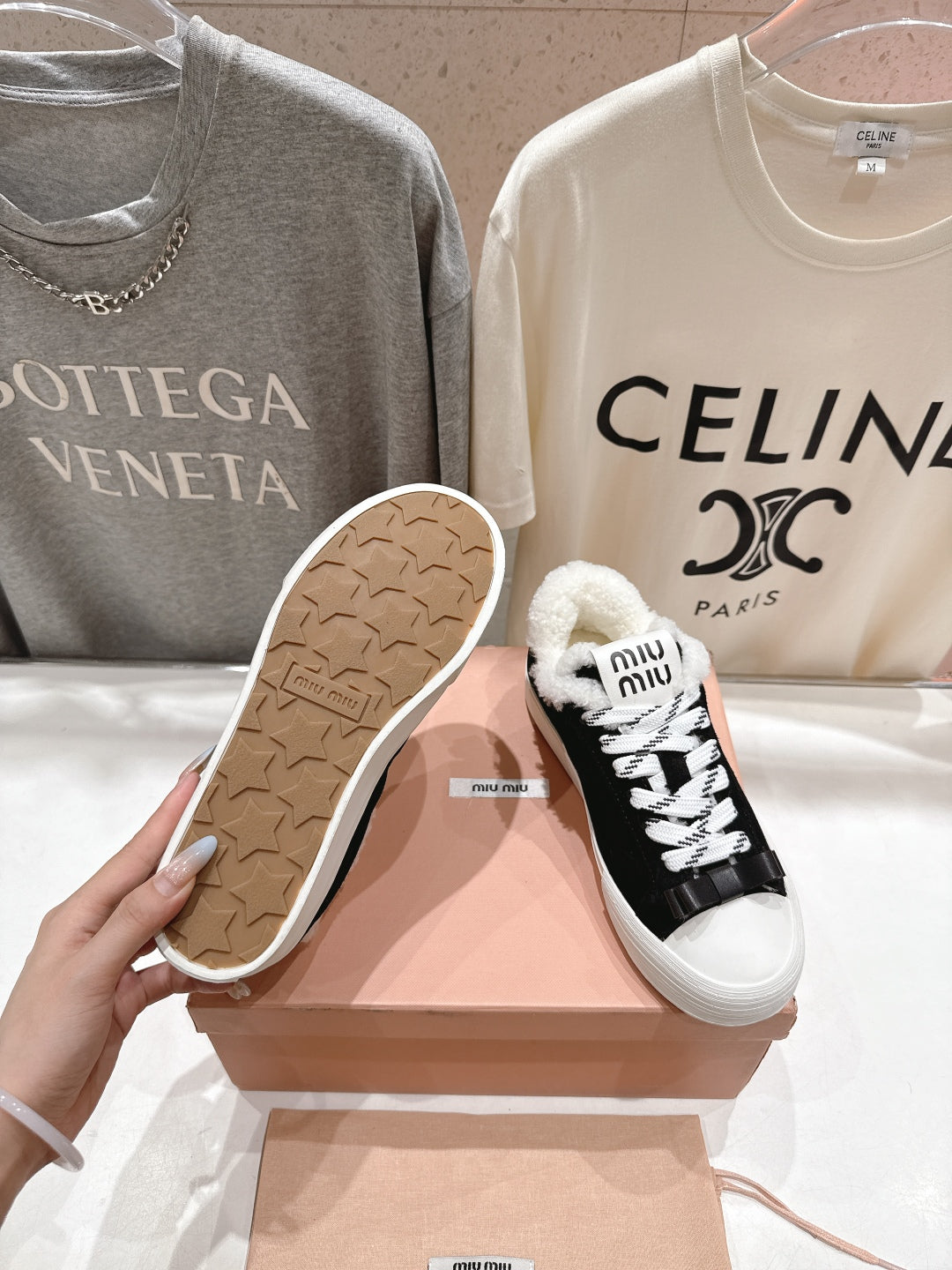 MiuMiu 25 Sneaker Black White Suede Cowhide Fur 535586