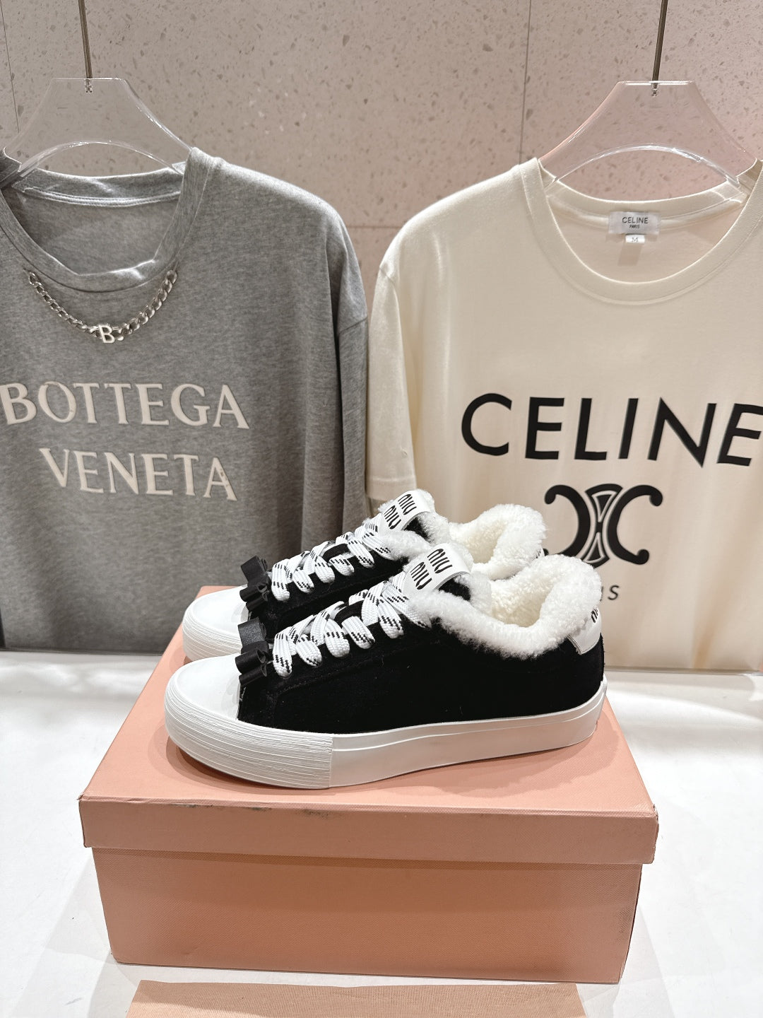 MiuMiu 25 Sneaker Black White Suede Cowhide Fur 535586