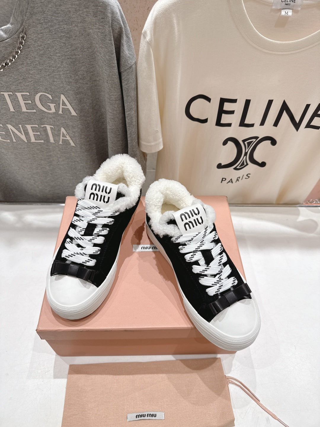 MiuMiu 25 Sneaker Black White Suede Cowhide Fur 535586