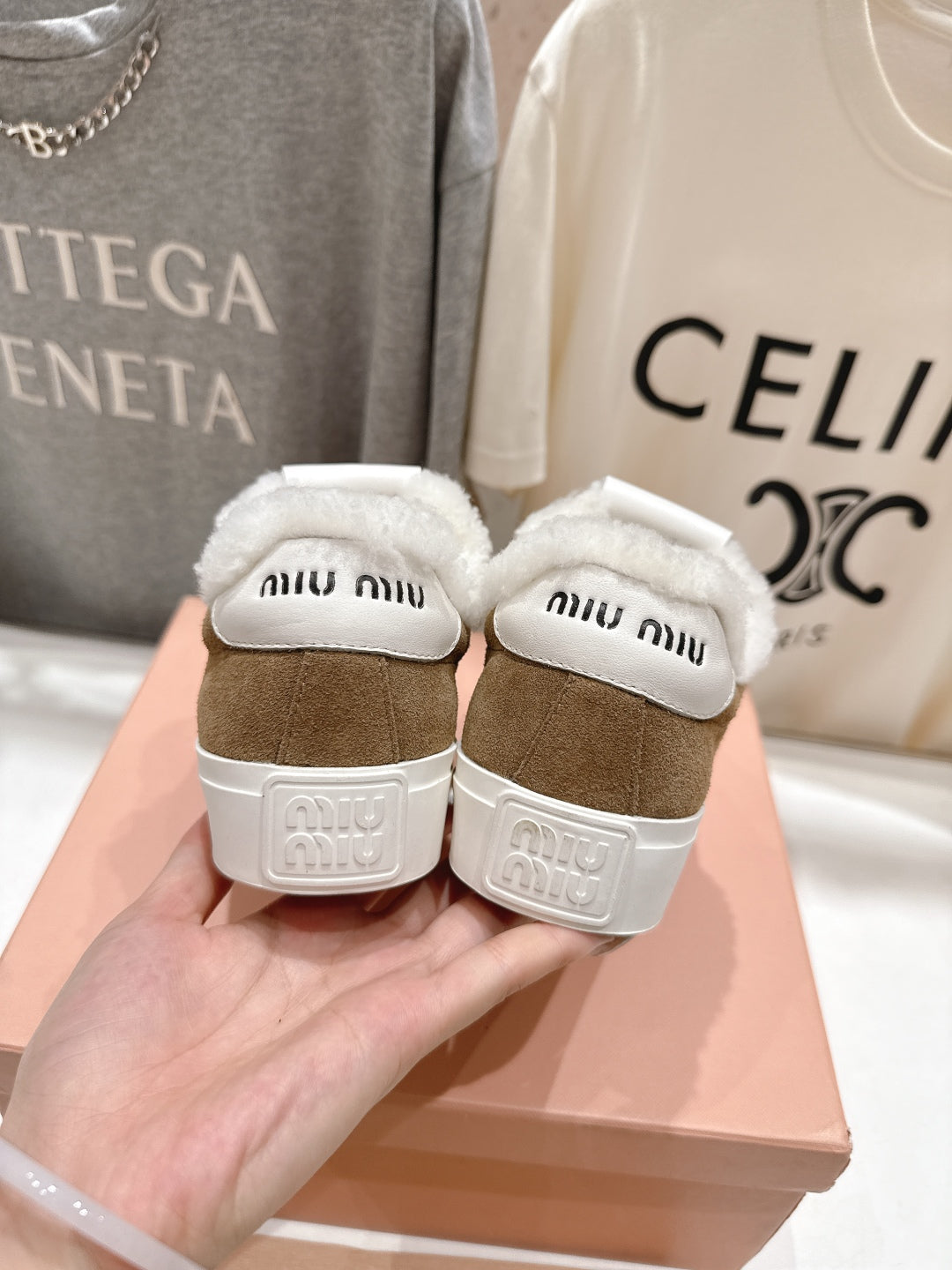 MiuMiu 25 Sneaker Light Brown White Suede Cowhide Fur 535587