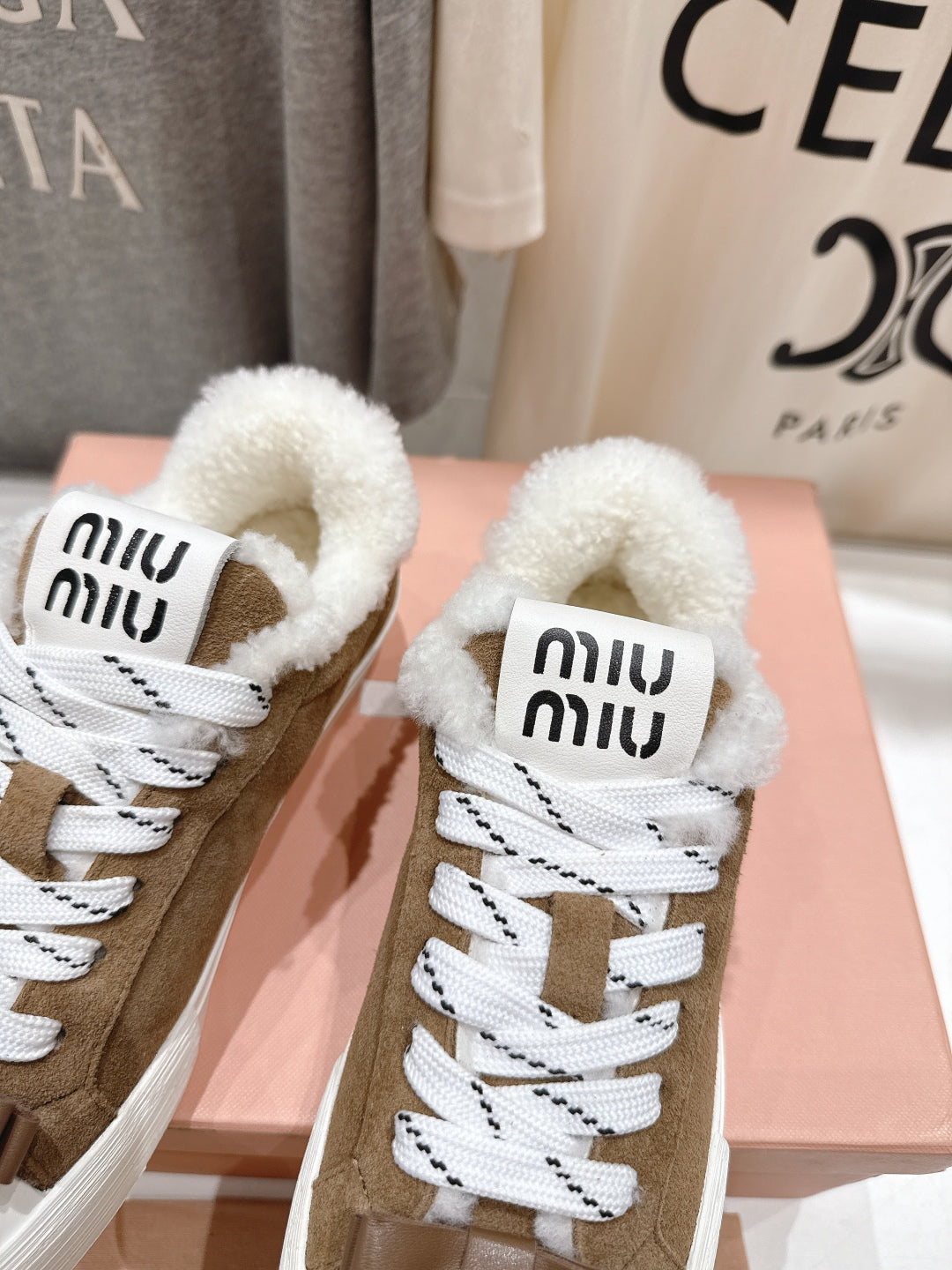 MiuMiu 25 Sneaker Light Brown White Suede Cowhide Fur 535587