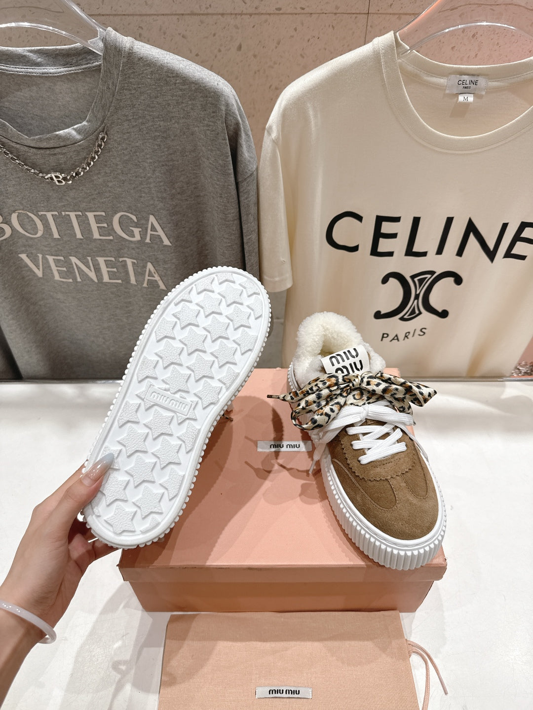 MiuMiu 25 Sneaker Brown White Leopard Suede Wool 535581