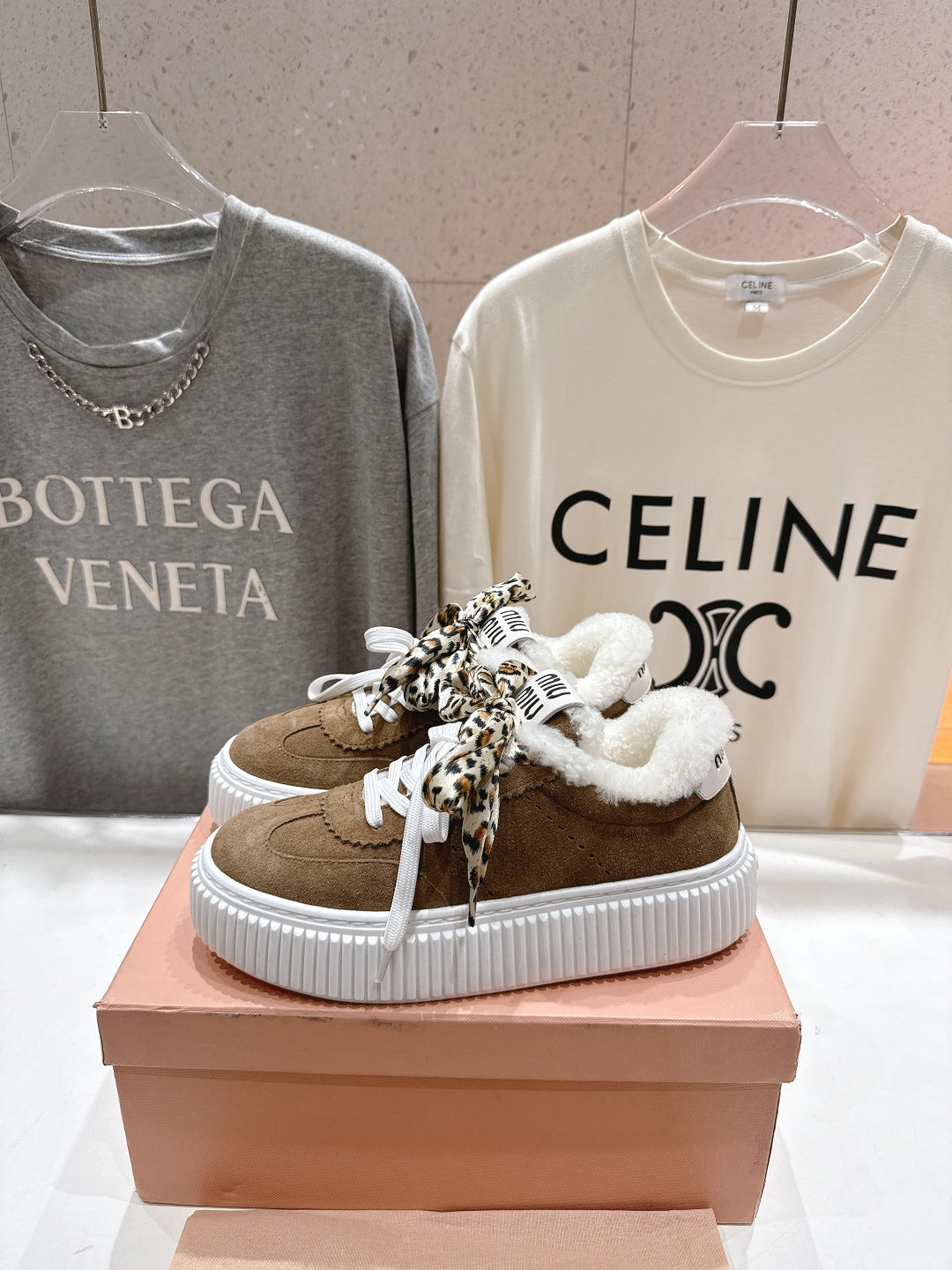 MiuMiu 25 Sneaker Brown White Leopard Suede Wool 535581