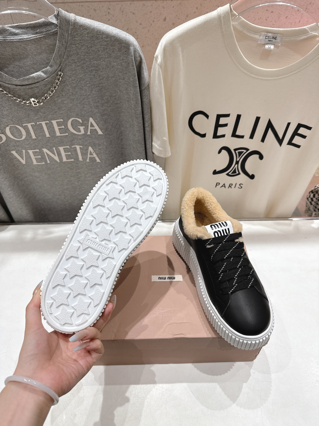 MiuMiu 25 Sneaker Black Beige Cowhide Fur 535590