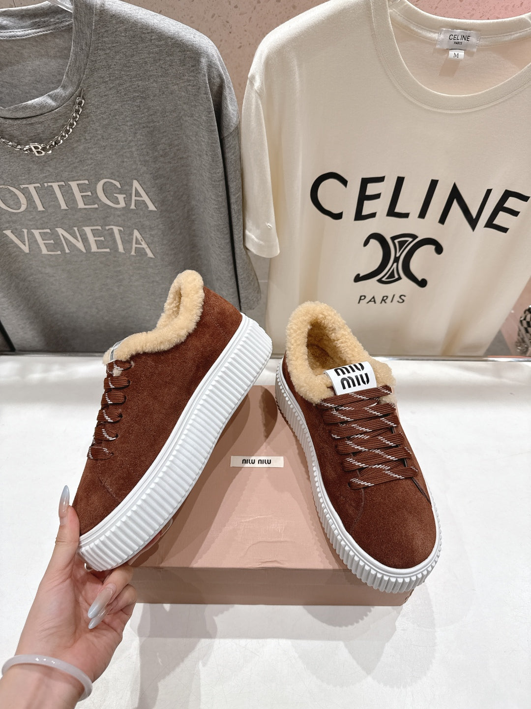 MiuMiu 25 Sneaker Brown  Beige Suede Fur 535589