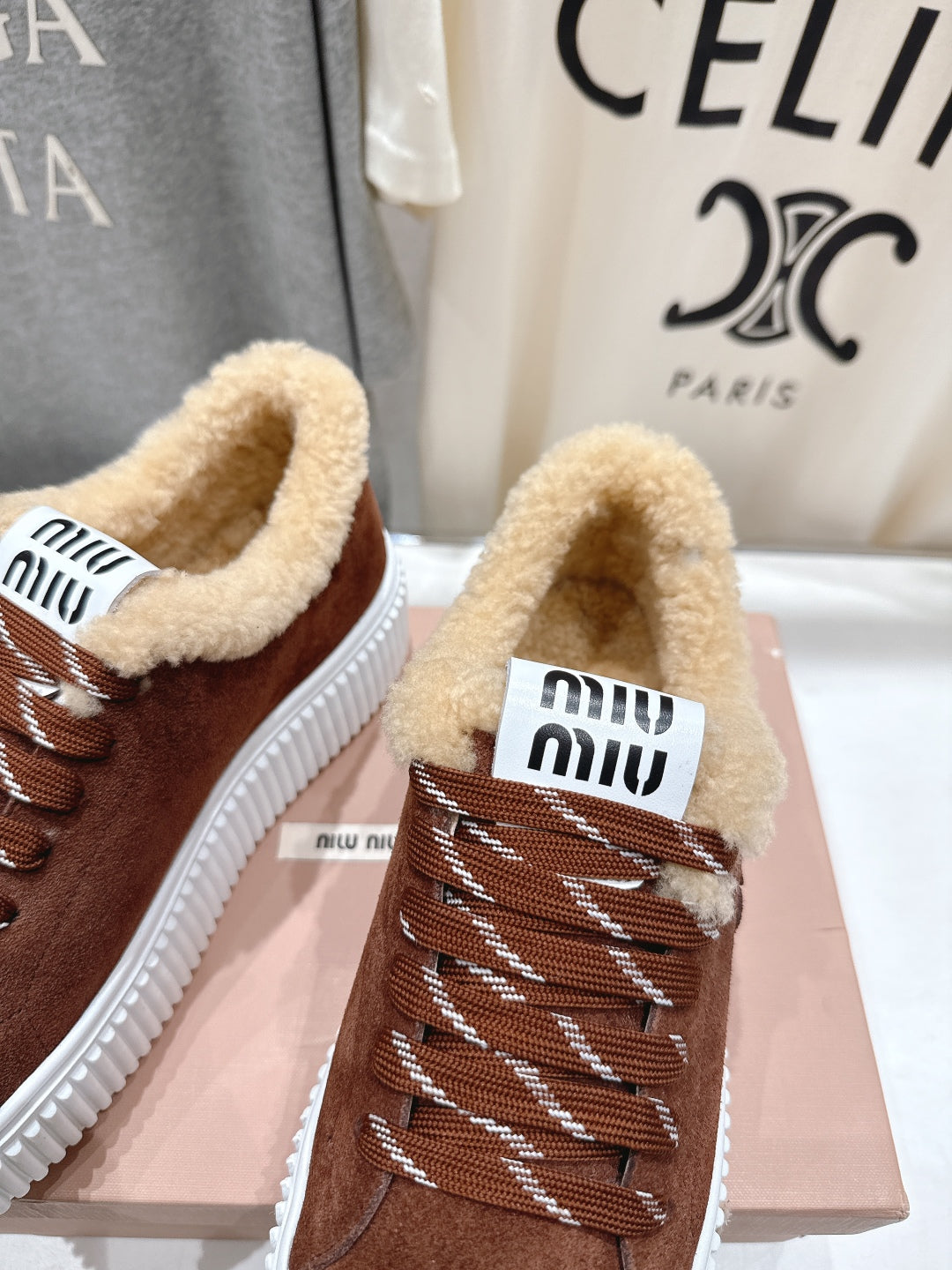 MiuMiu 25 Sneaker Brown  Beige Suede Fur 535589
