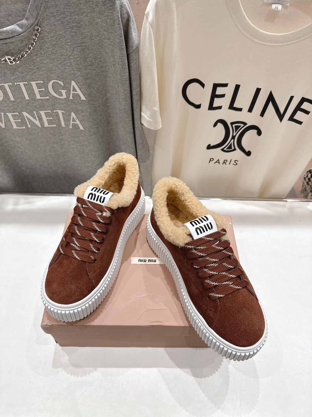 MiuMiu 25 Sneaker Brown  Beige Suede Fur 535589