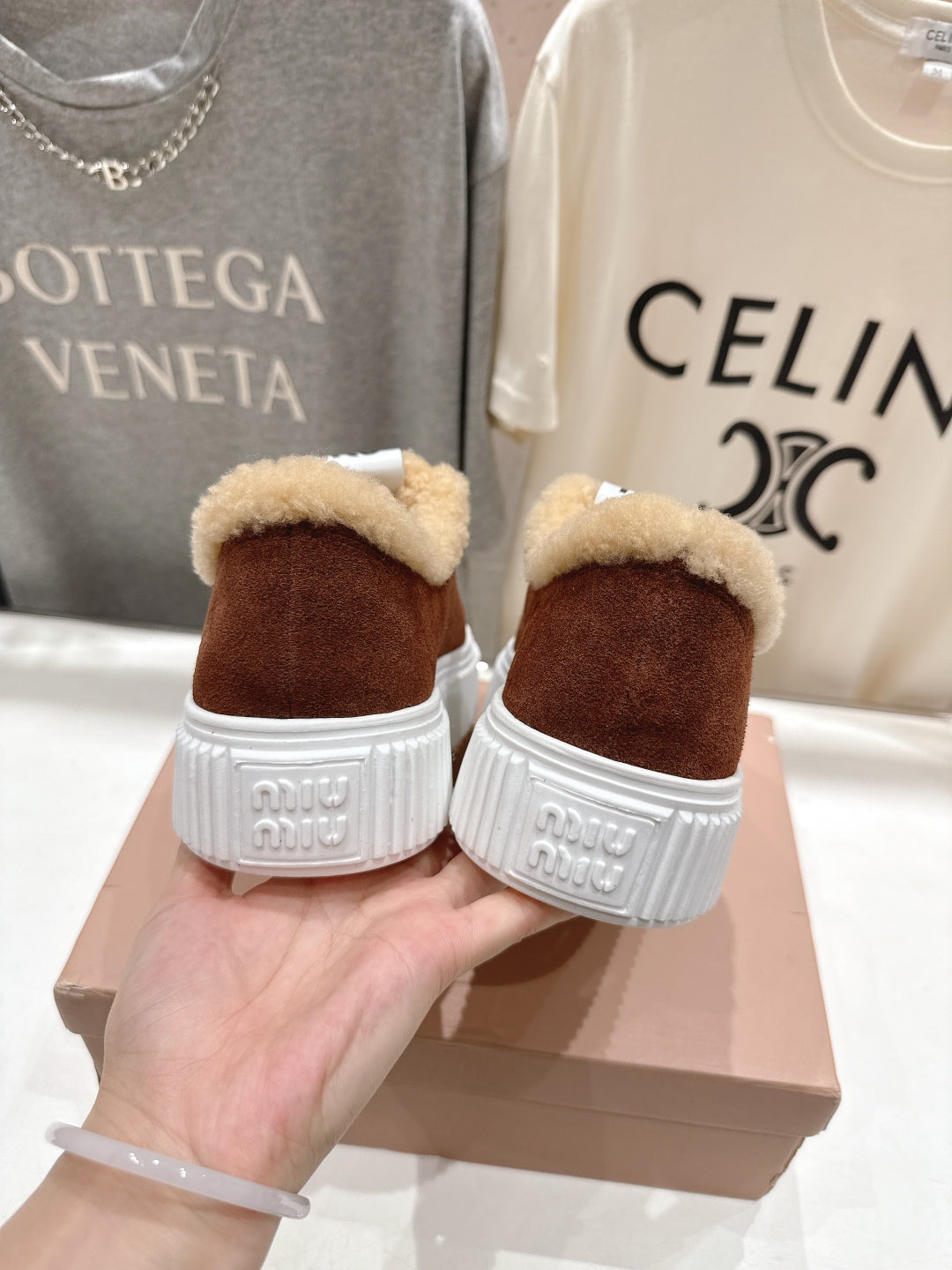 MiuMiu 25 Sneaker Brown  Beige Suede Fur 535589