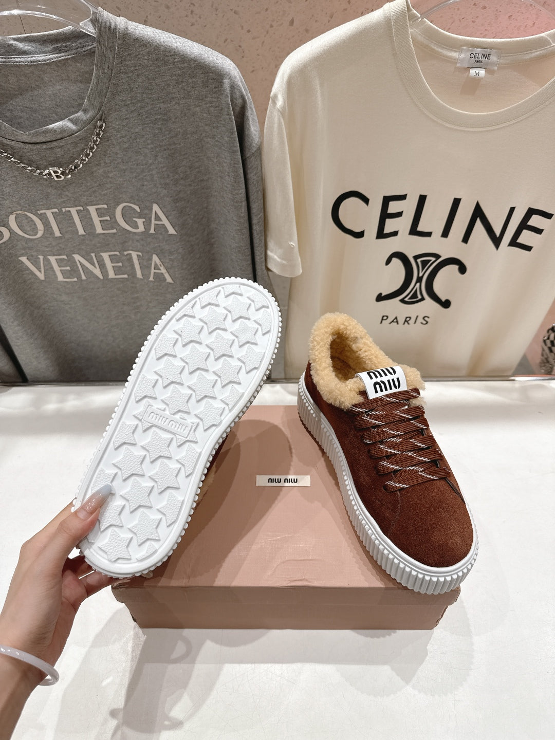 MiuMiu 25 Sneaker Brown  Beige Suede Fur 535589