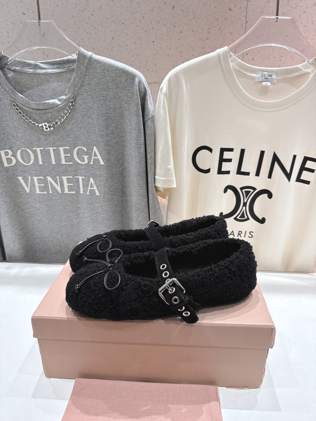 MiuMiu 25 Ballet Flat Black Lambskin Wool 535592