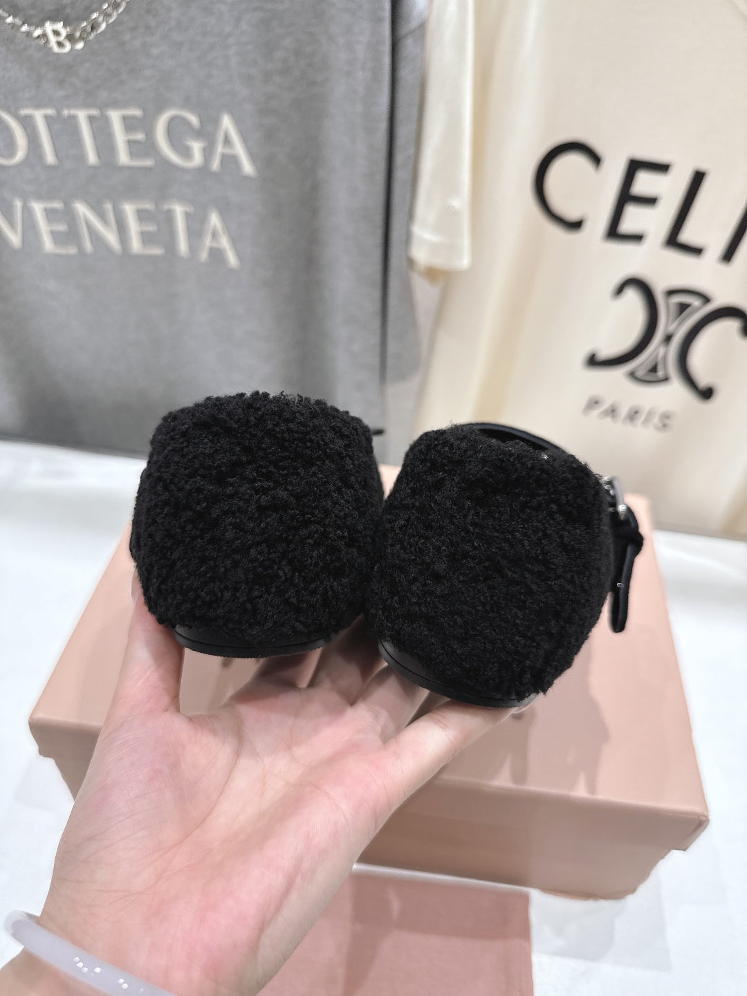 MiuMiu 25 Ballet Flat Black Lambskin Wool 535592