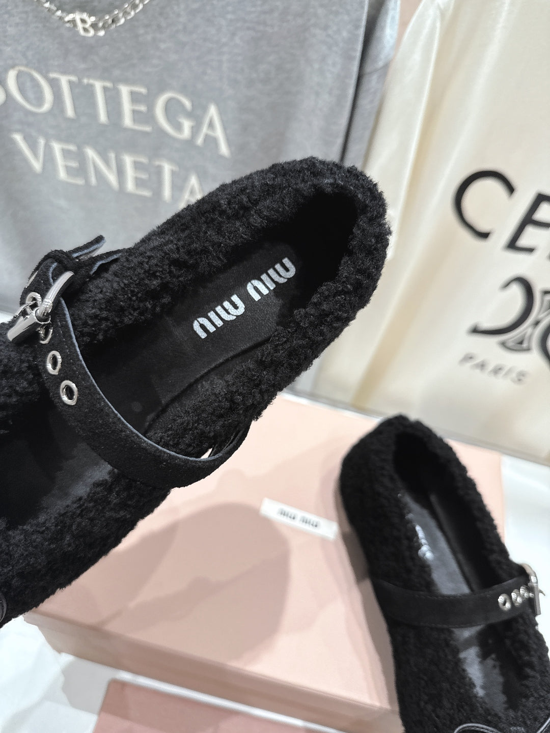 MiuMiu 25 Ballet Flat Black Lambskin Wool 535592