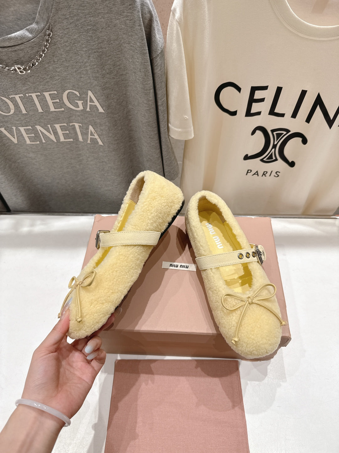 MiuMiu 25 Ballet Flat Yellow Lambskin Wool 535594
