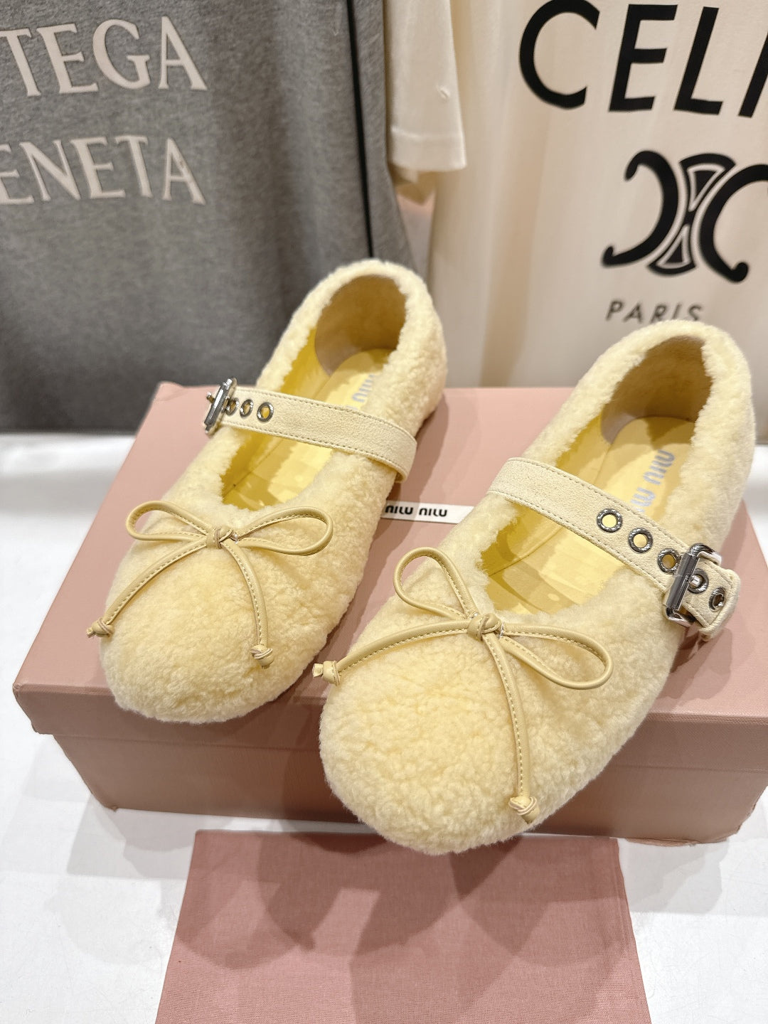 MiuMiu 25 Ballet Flat Yellow Lambskin Wool 535594