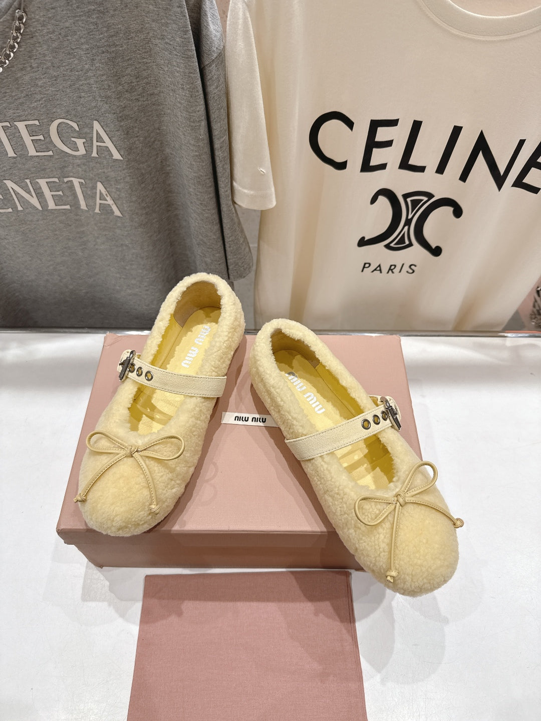 MiuMiu 25 Ballet Flat Yellow Lambskin Wool 535594