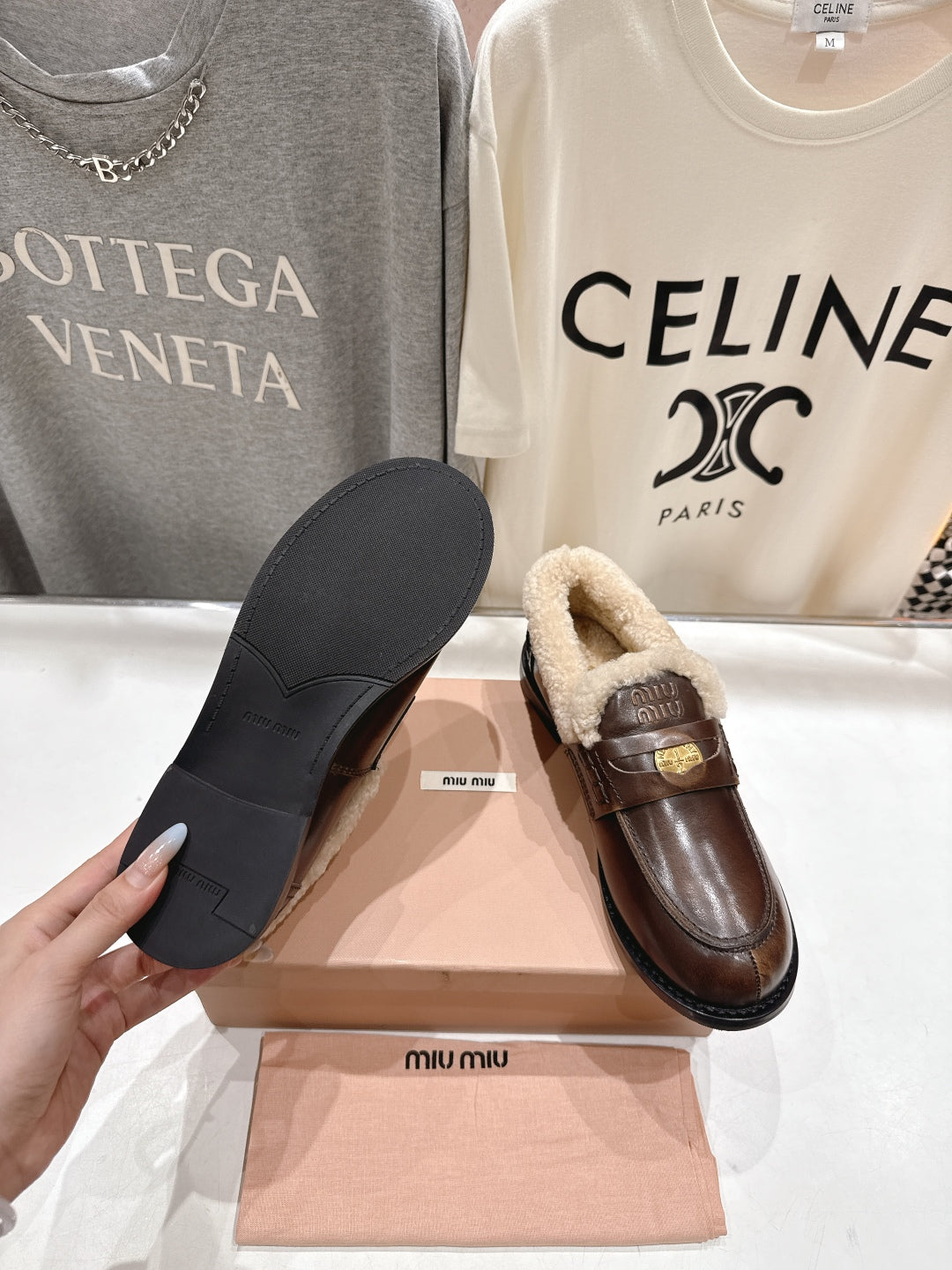 MiuMiu 25 Fur Loafer Brown mix Beige Cowhide 535595