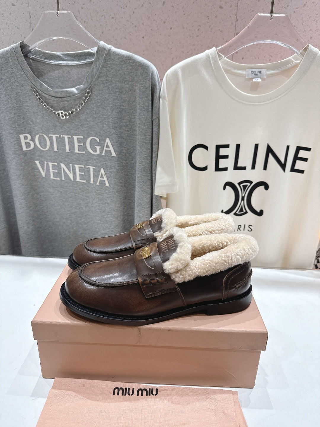 MiuMiu 25 Fur Loafer Brown mix Beige Cowhide 535595