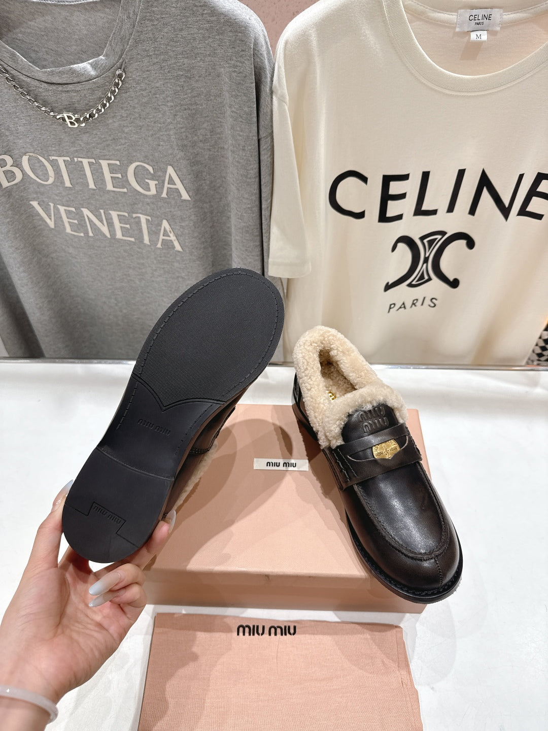 MiuMiu 25 Fur Loafer Dark Brown mix Beige Cowhide 535596