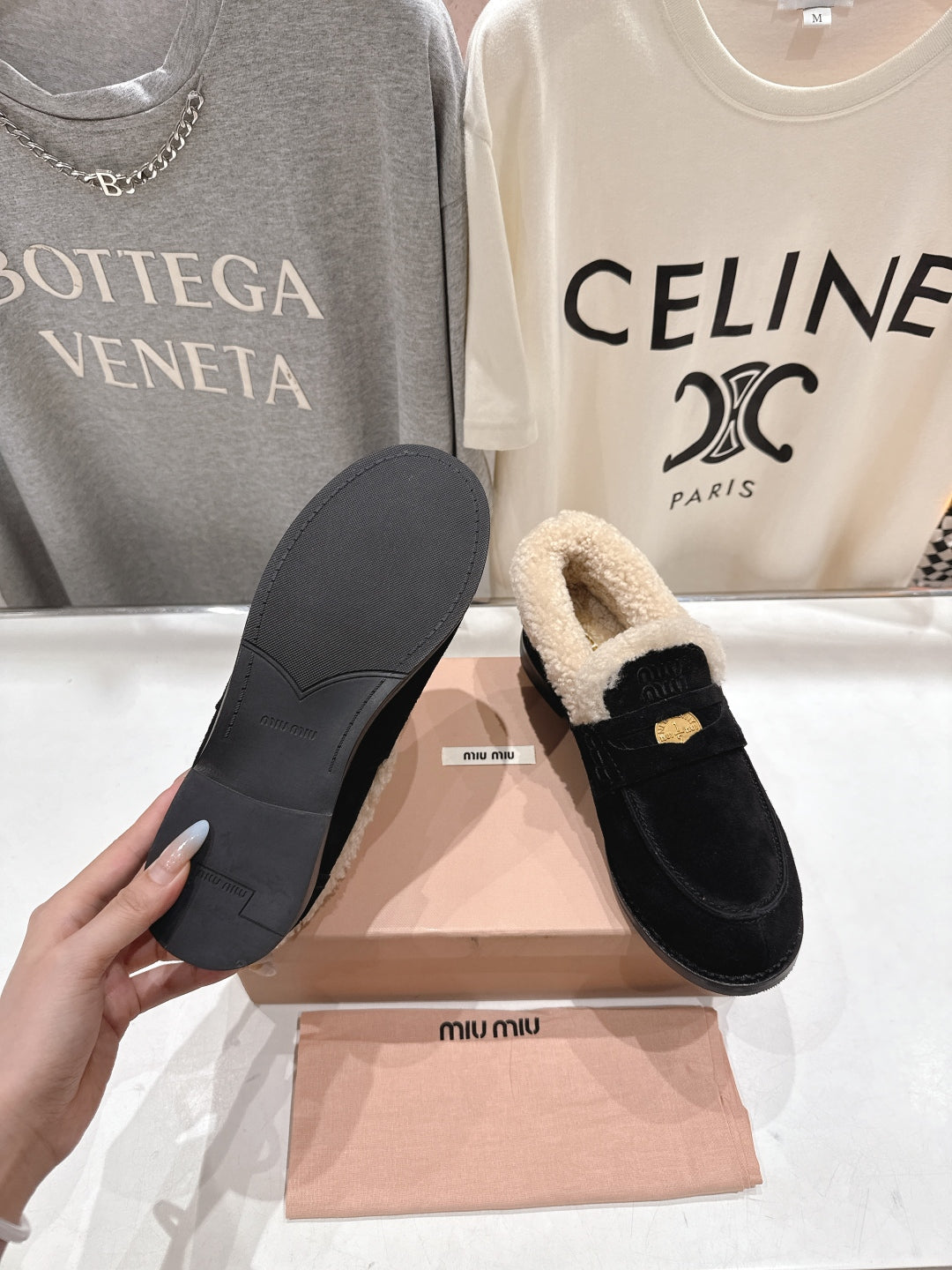 MiuMiu 25 Fur Loafer Black mix Beige Suede 535598