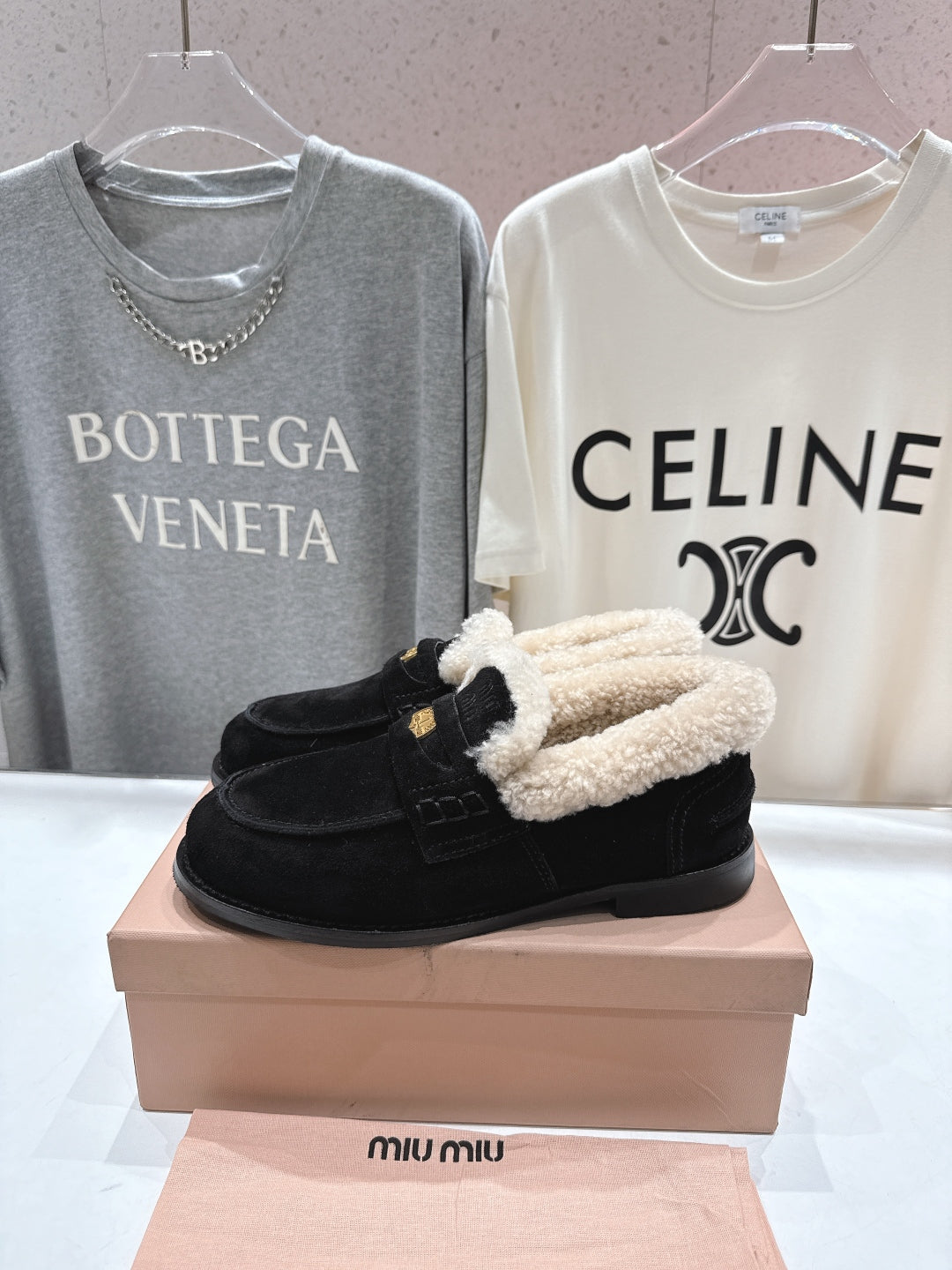 MiuMiu 25 Fur Loafer Black mix Beige Suede 535598