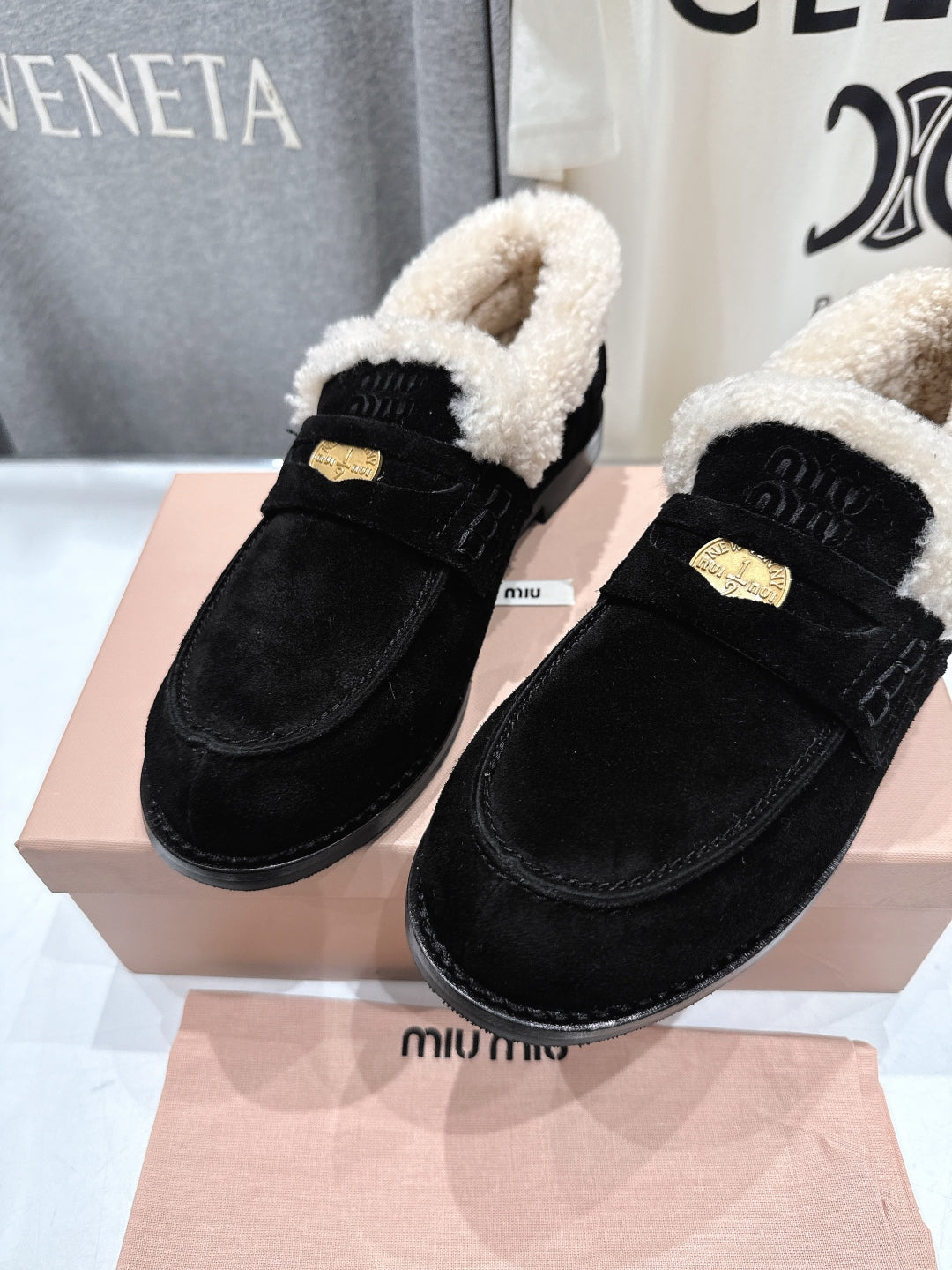 MiuMiu 25 Fur Loafer Black mix Beige Suede 535598