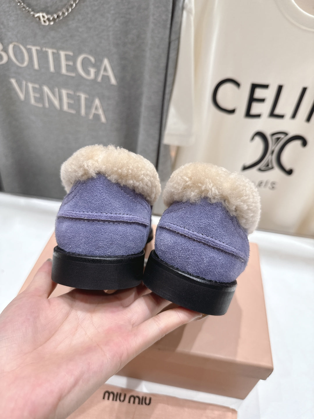 MiuMiu 25 Fur Loafer Light Purple mix Beige Suede 535599