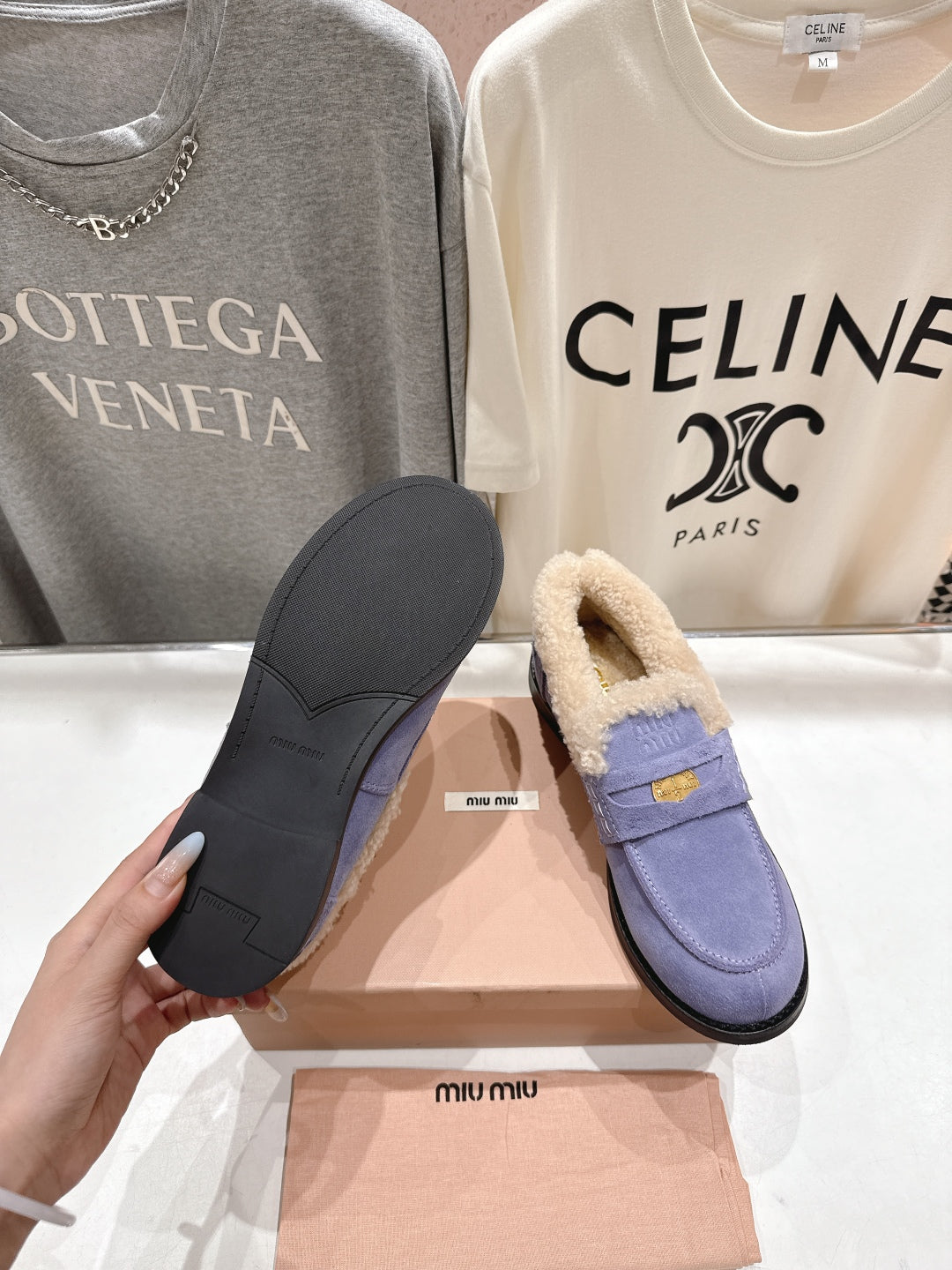 MiuMiu 25 Fur Loafer Light Purple mix Beige Suede 535599