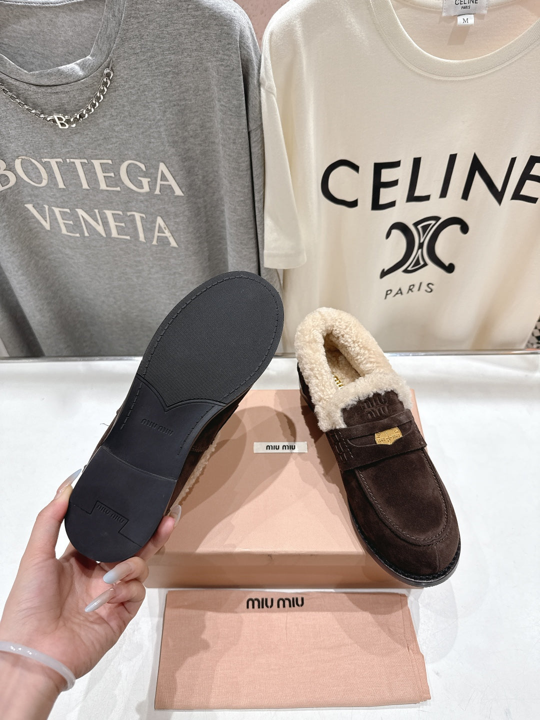 MiuMiu 25 Fur Loafer Brown Chocolate mix Beige Suede 535600