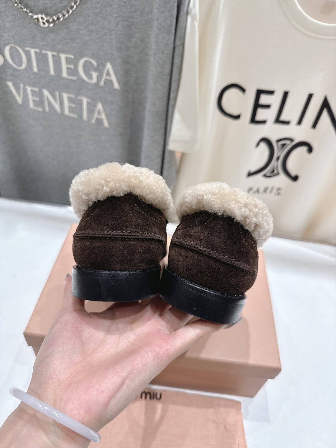 MiuMiu 25 Fur Loafer Brown Chocolate mix Beige Suede 535600