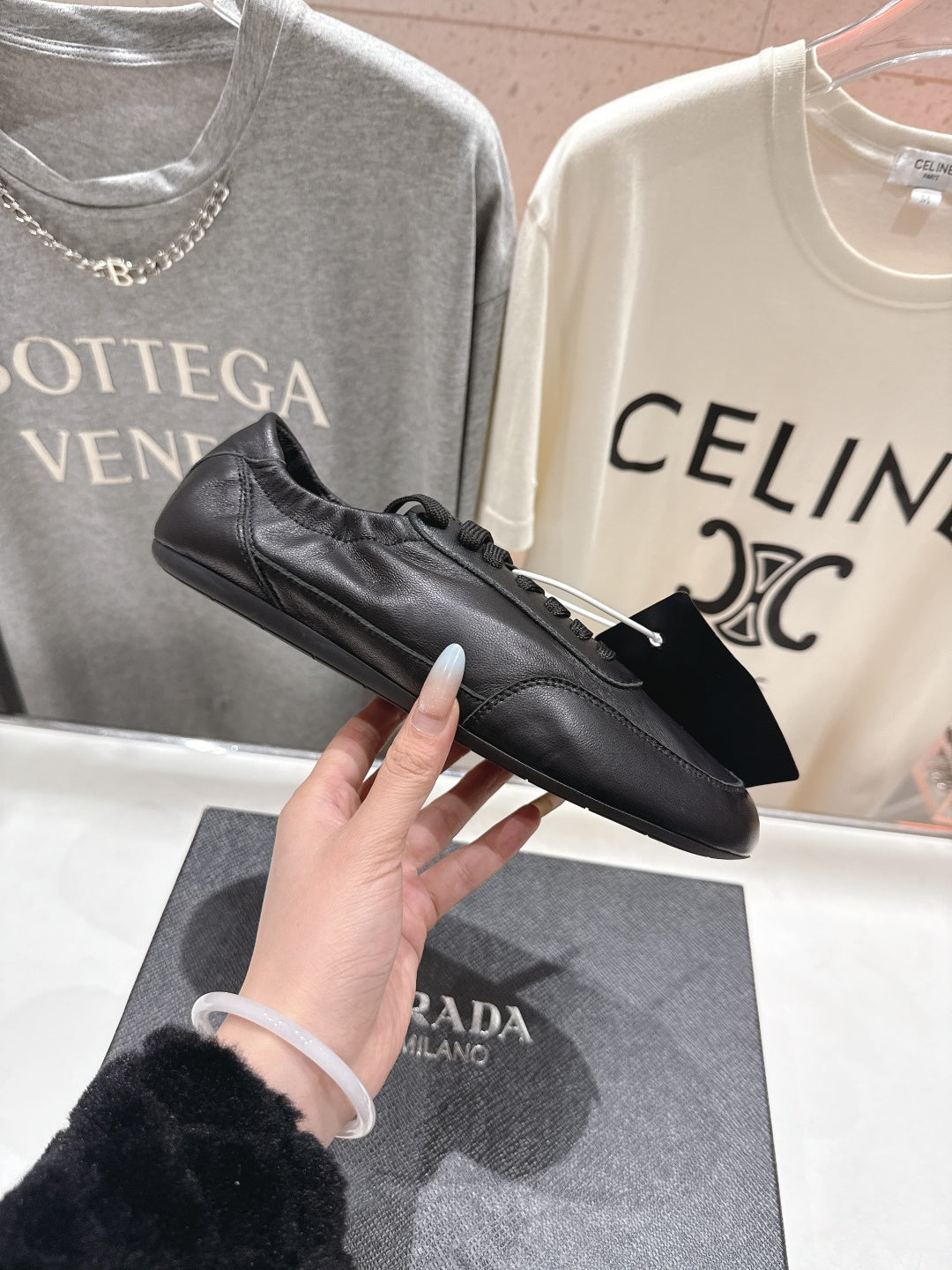 Prada 25s ballet flats black sheepskin 535496