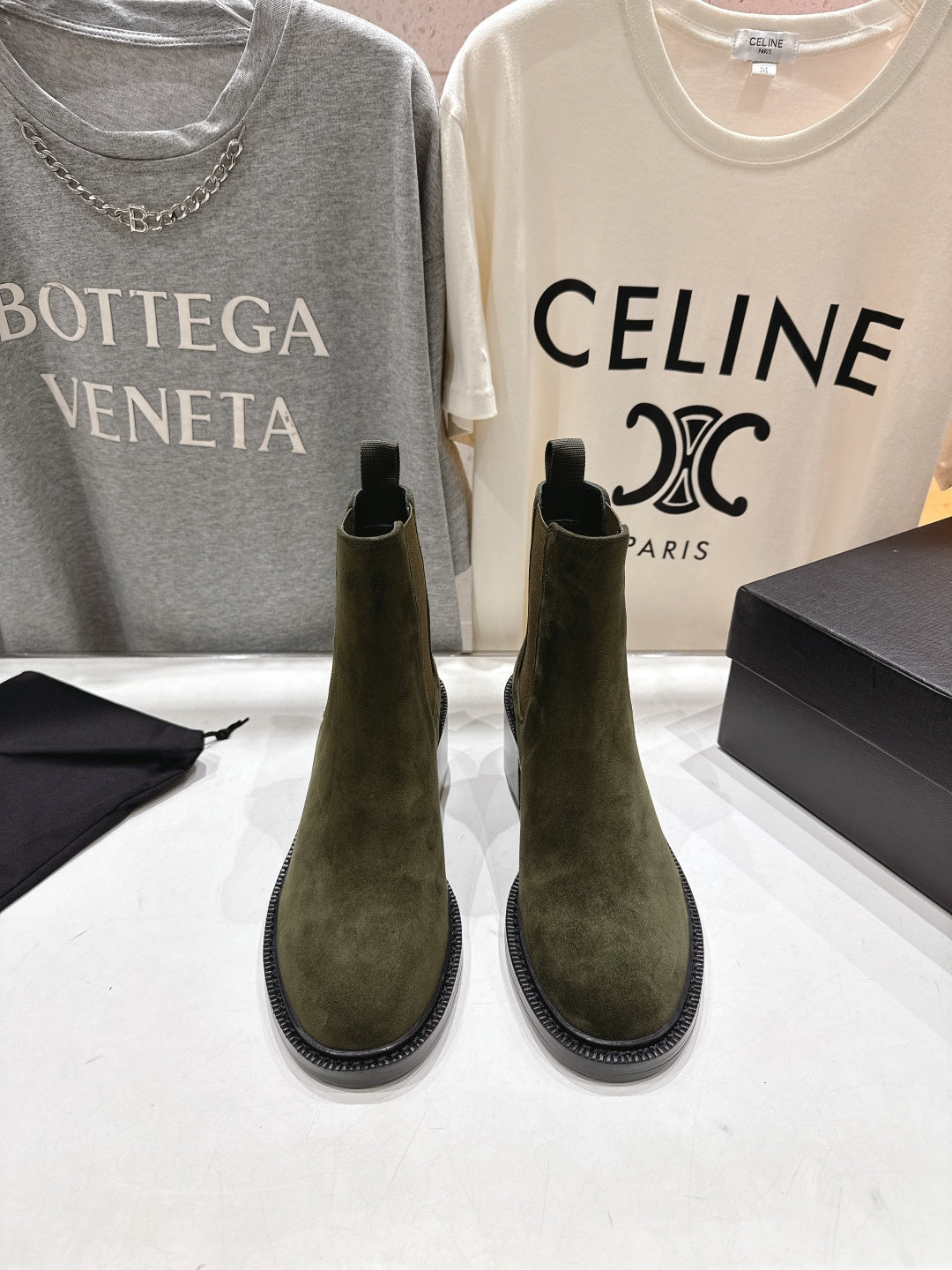 YSL 2025 Short Boot Green Suede 567583