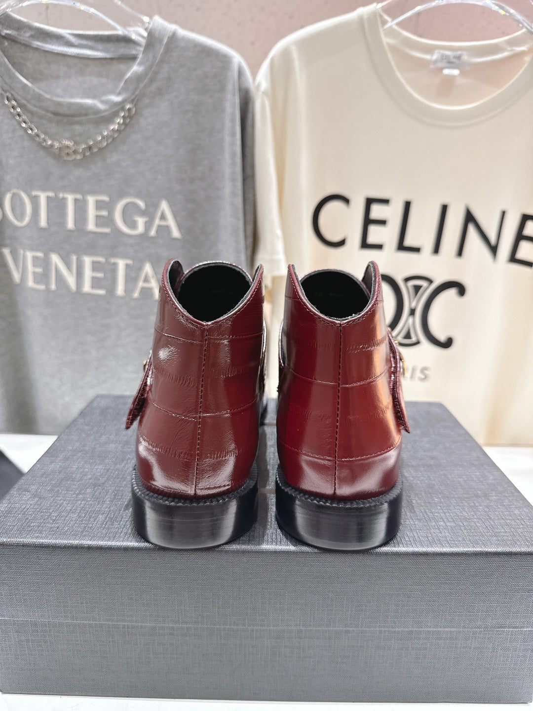 YSL 2025 Brogue Chelsea Ankle Boots Loafer Burgundy Cowhide 567585