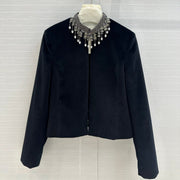 CD 25 Beaded Collar Small Jacket Black Silk Velvet